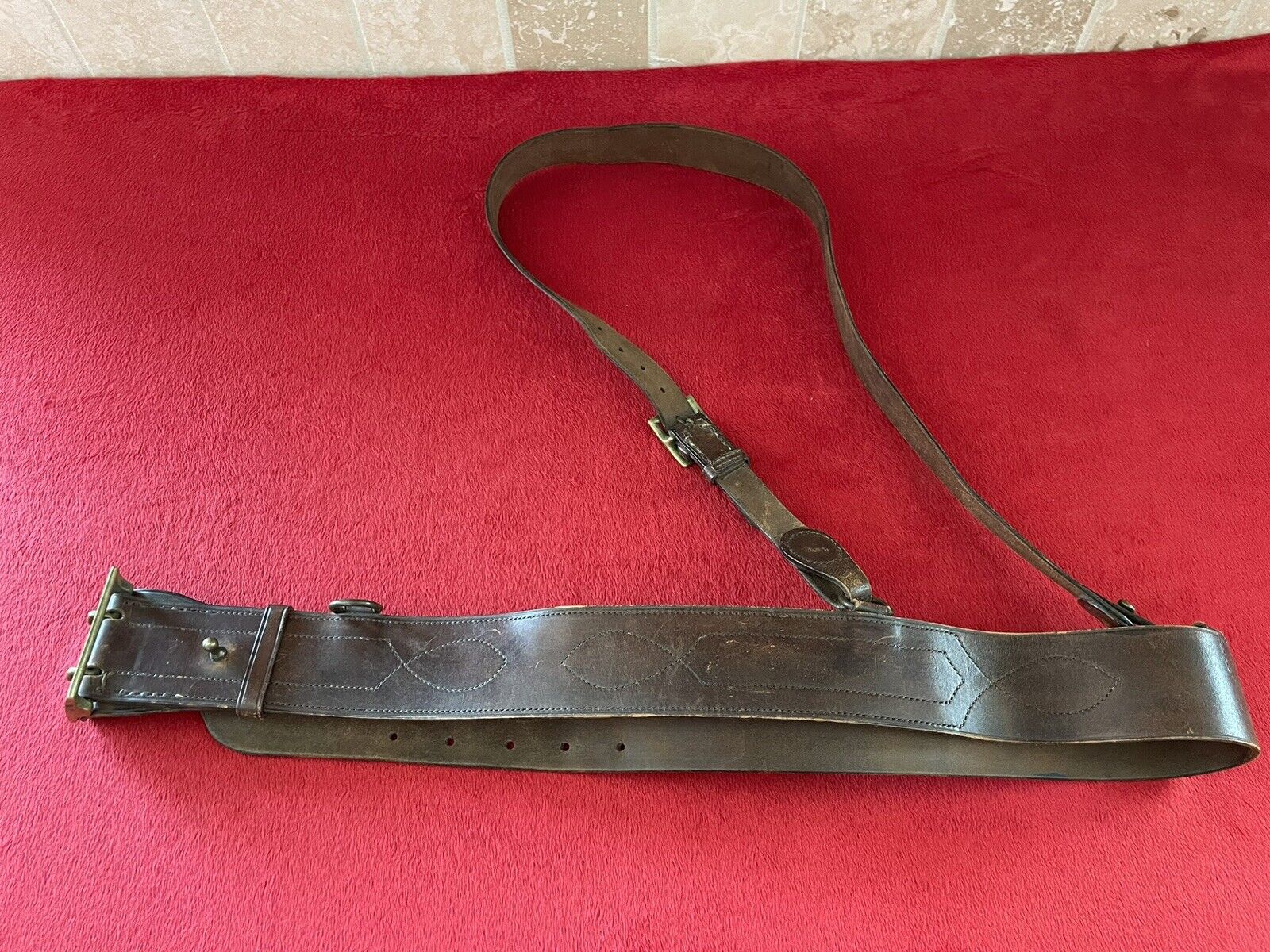 Pre-WWII 1924 Dated Sam Browne Officers Brown Leather Belt JQMD WW2