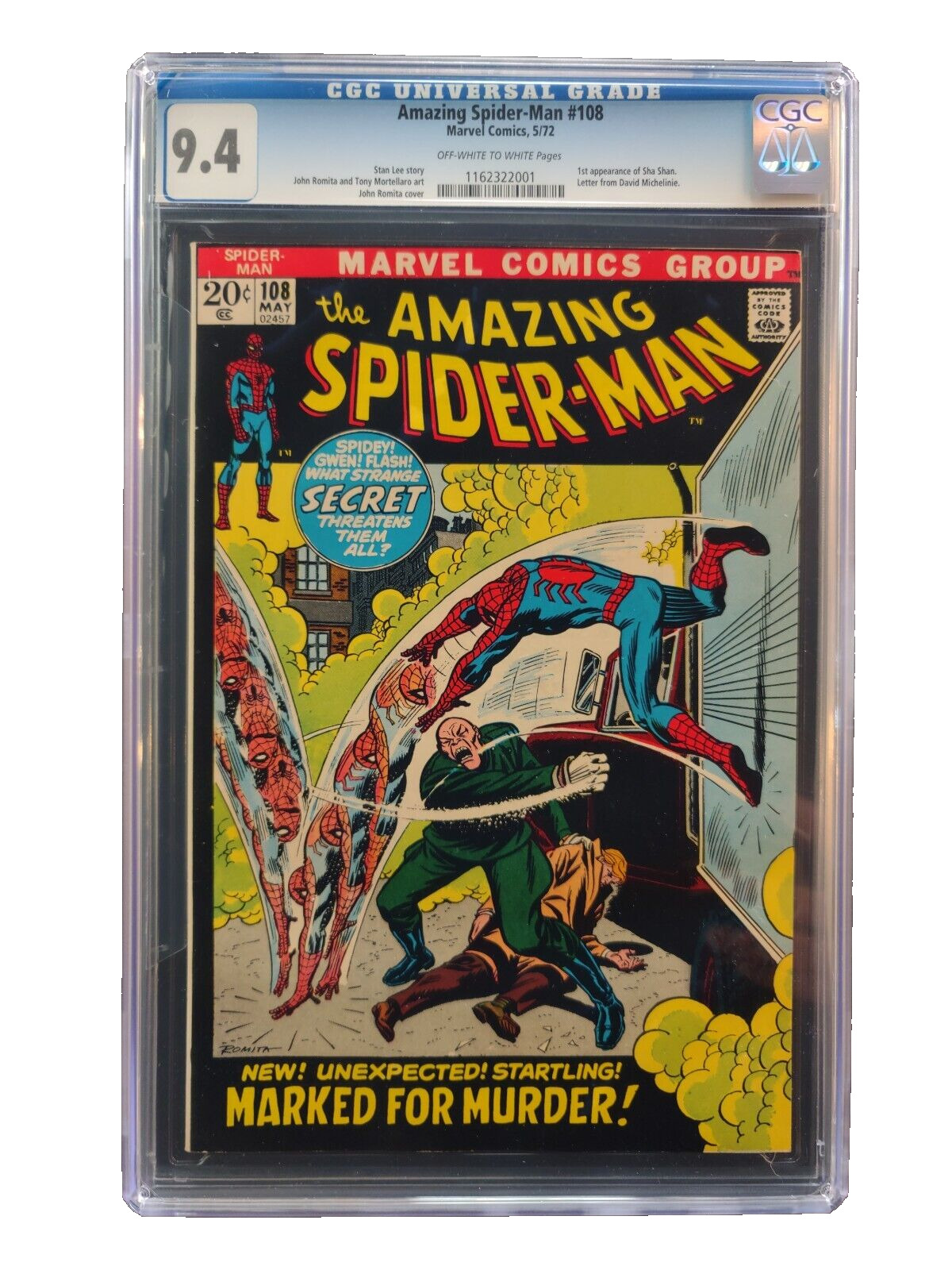 AMAZING SPIDER-MAN #108 CGC 9.4 OW-W PAGES- MARVEL COMICS 1972 - FIRST SHA-SHAN