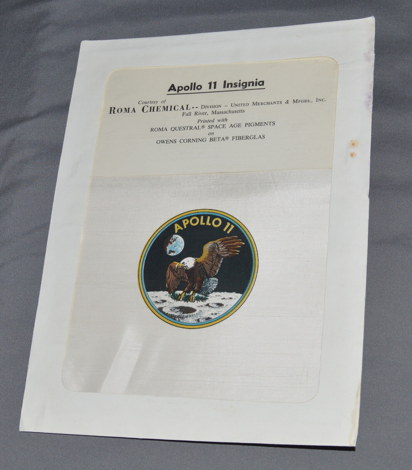 Apollo 11 Beta Cloth Crew Patch Insignia NASA 1969 Moon Landing Neil Armstrong