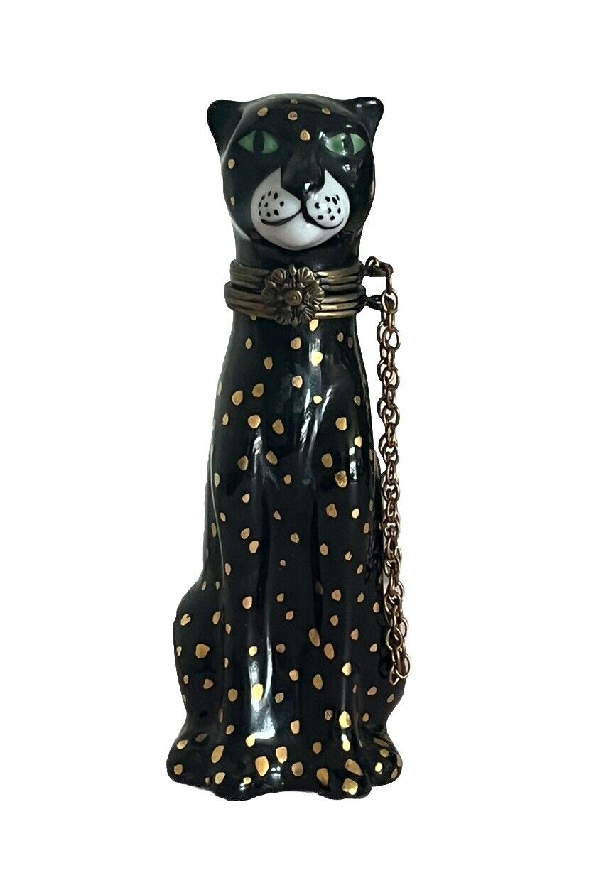 **RARE** Vintage Limoges France Black Cheetah Porcelain Trinket Box ~ Chamart