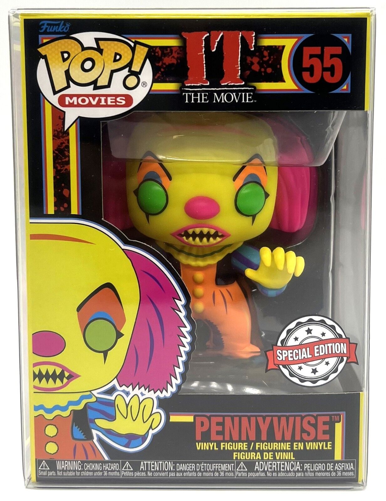 Funko Pop Movies It Pennywise Blacklight Special Edition #55 with POP Protector