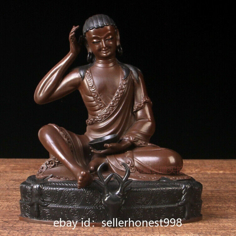 China Tibet Tantric Buddhism Milarepa Buddha Bronze Copper Statue 21 cm
