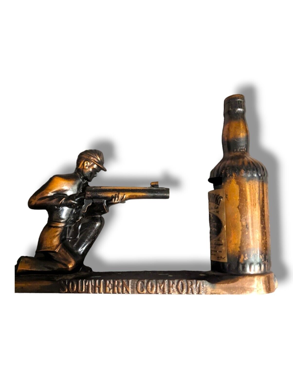 Vintage Southern Comfort Whiskey / Liqueur Bronzed Rifle Shooter Savings Bank