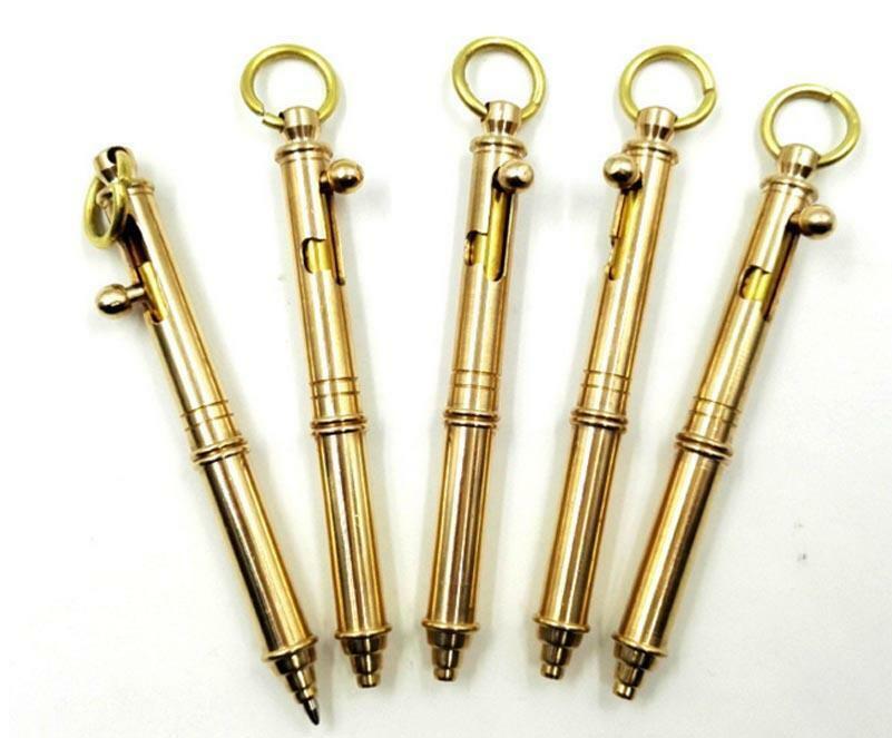 1pc Creative Portable Handmade Brass Pen Pocket  Keychain Ballpoint Pen 