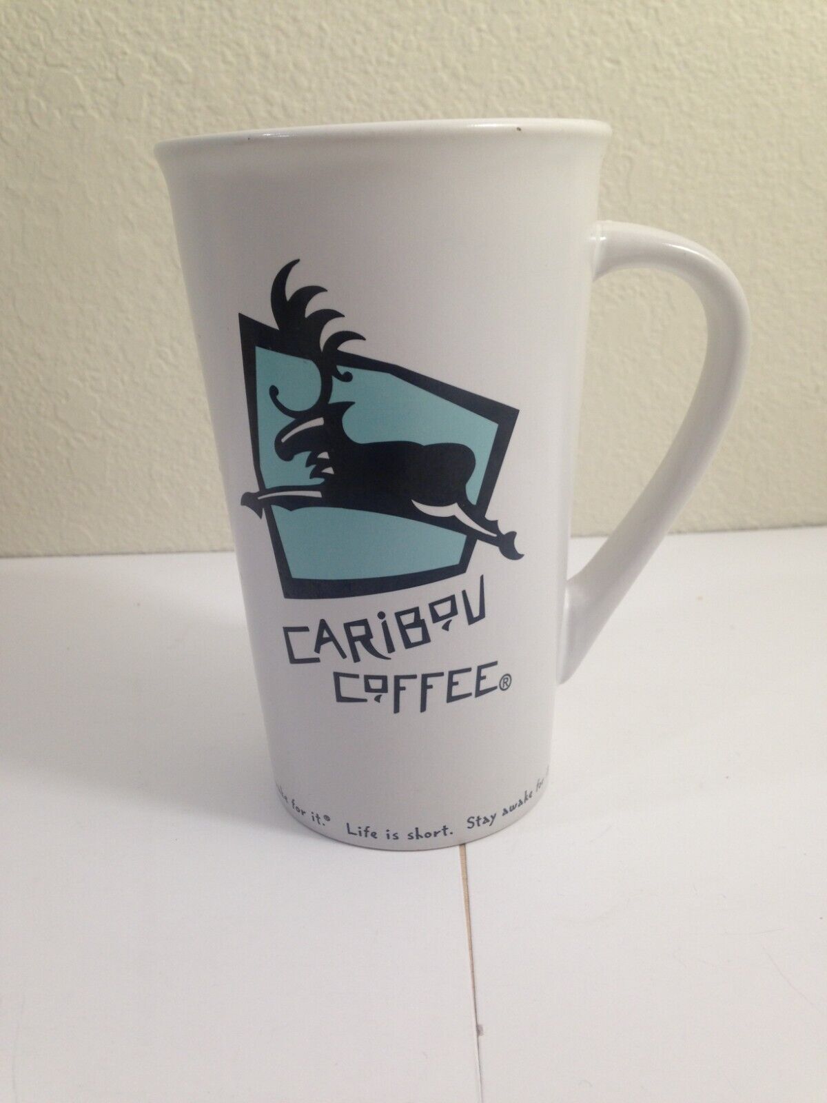CARIBOU COFFEE The Original w/Logo Tall Matte White Ceramic Cup/Mug 16oz.