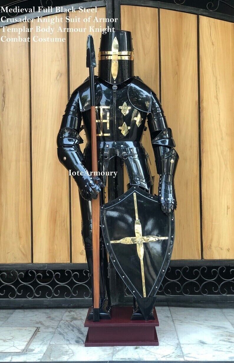 Medieval Knight Brass Wearable Suit Of Armor Black Crusader Full Body Armour