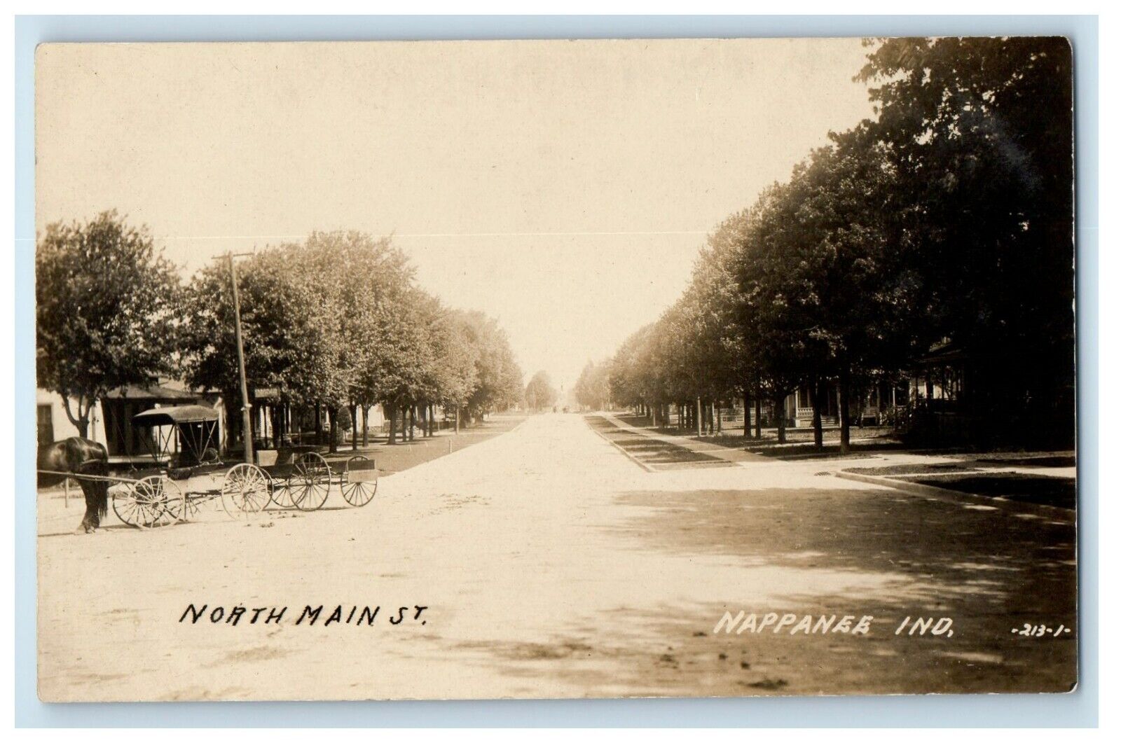 c1910's North Main Street Horse Cart Nappanee Indiana IN RPPC Photo Postcard
