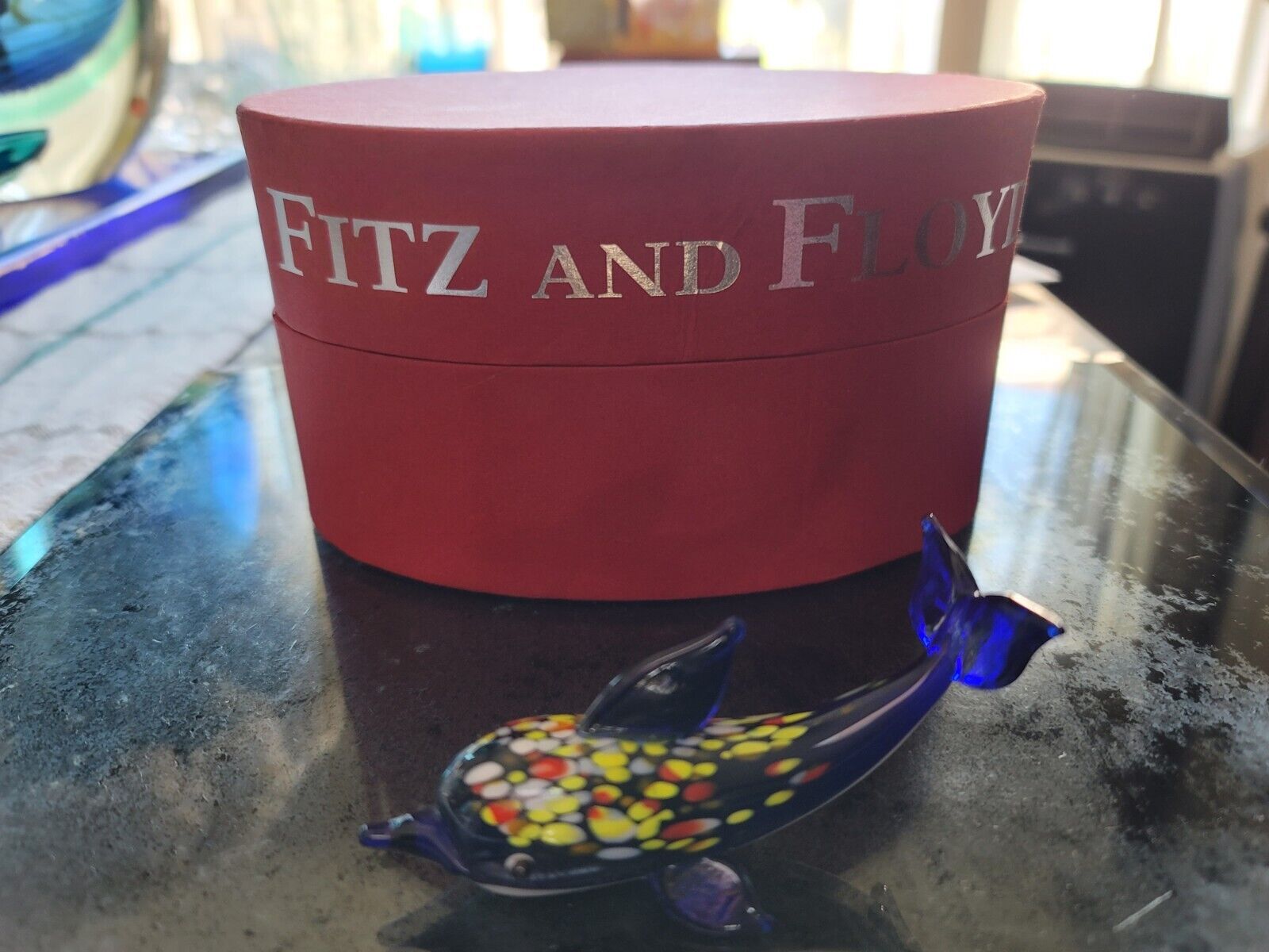 NEW FITZ & FLOYD GLASS MENAGERIE DAPHNE Dolphin Figurine Ltd Edt Gift BOX