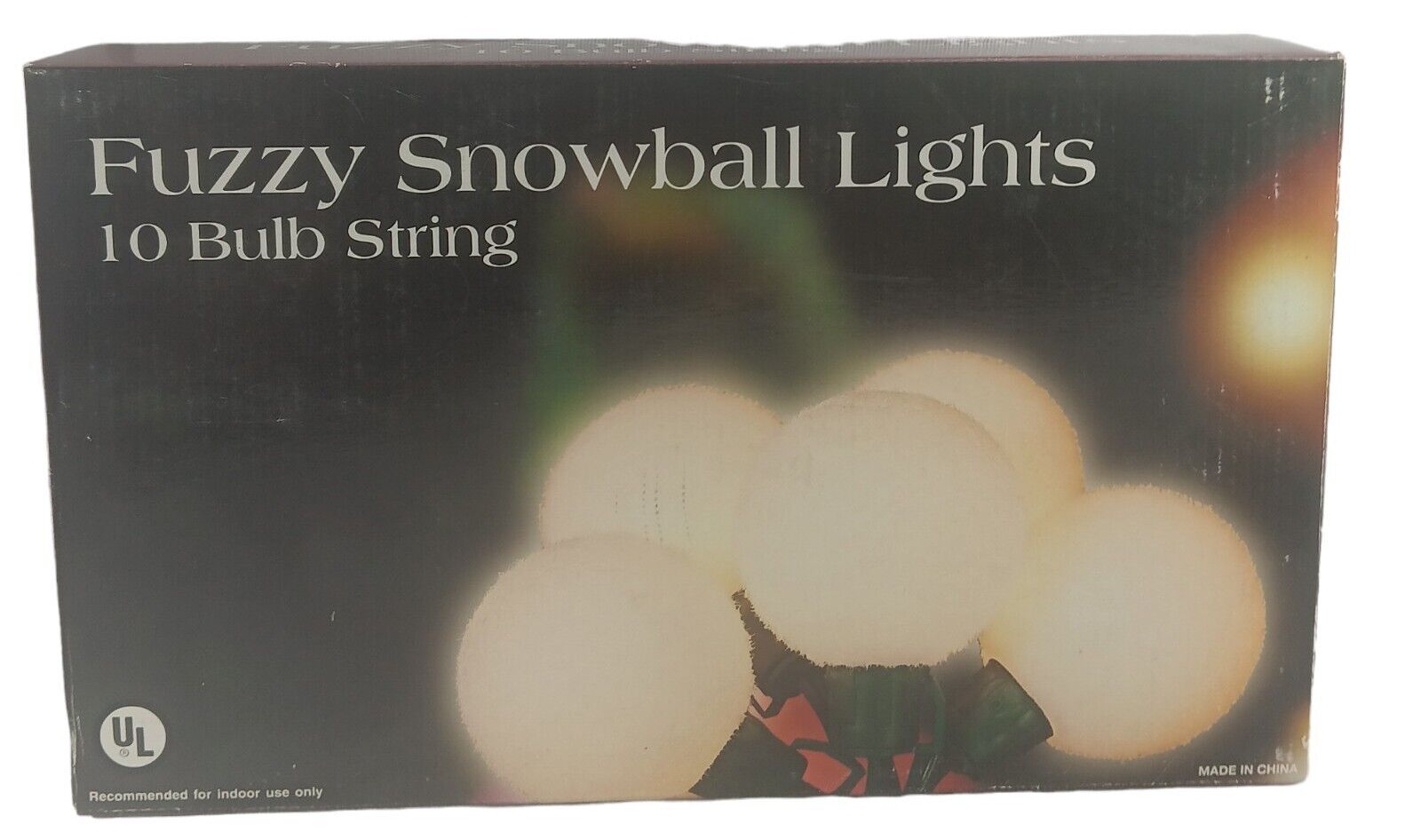 Vintage Fuzzy Flock Snowball 10 Bulb String Lights Indoor Holiday Christmas New 