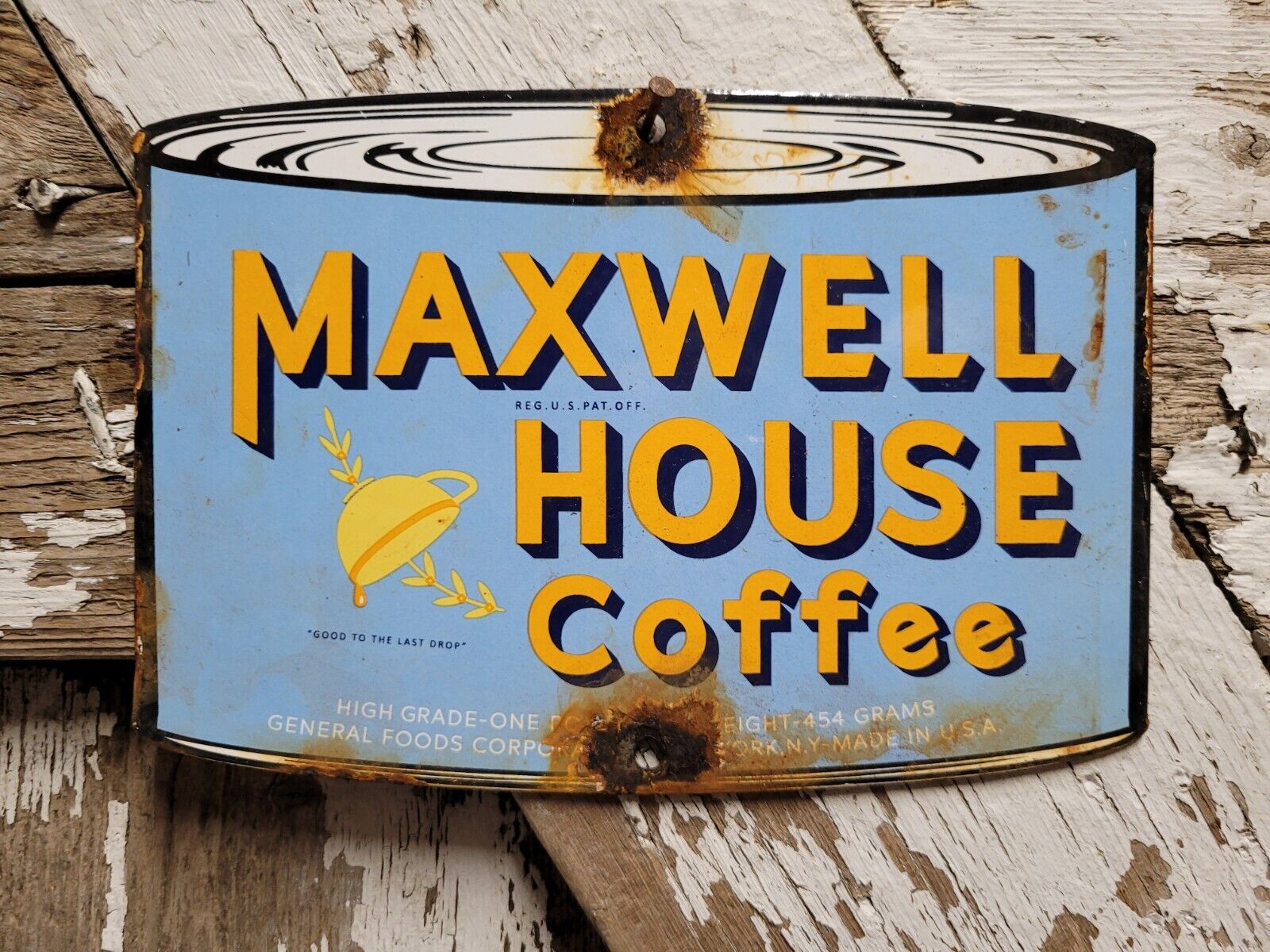 VINTAGE MAXWELL HOUSE COFFEE PORCELAIN SIGN CAFE HOT BEVERAGE RESTAURANT DRINK