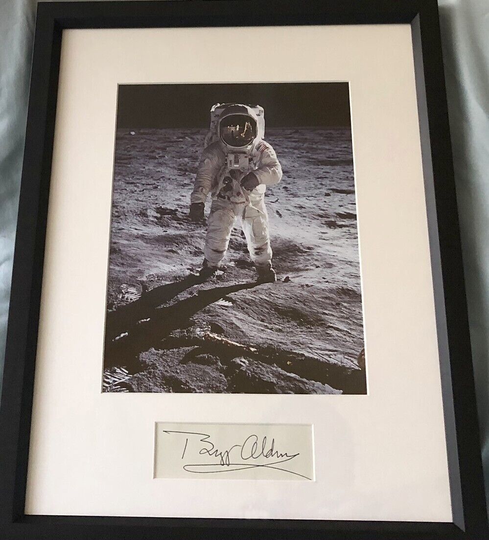 Buzz Aldrin autograph signed custom framed w/ Apollo 11 8x10 moonwalk photo JSA