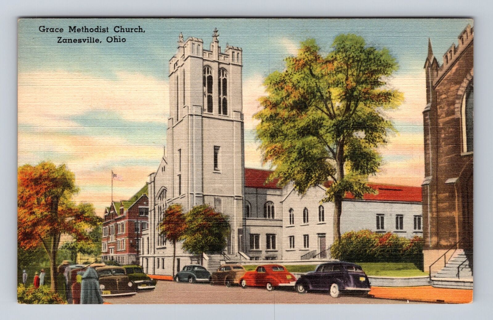 Zanesville OH-Ohio, Panoramic Grace Methodist Church, Antique Vintage Postcard