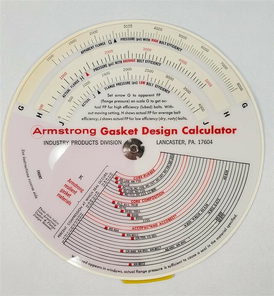 Armstron Gasket Design Calculator 1968 (Lancaster, PA) Industry Products