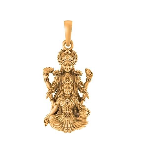 925 Sterling Silver 22k Gold Plated God Vishnu Laxmi Narsimha Pendant