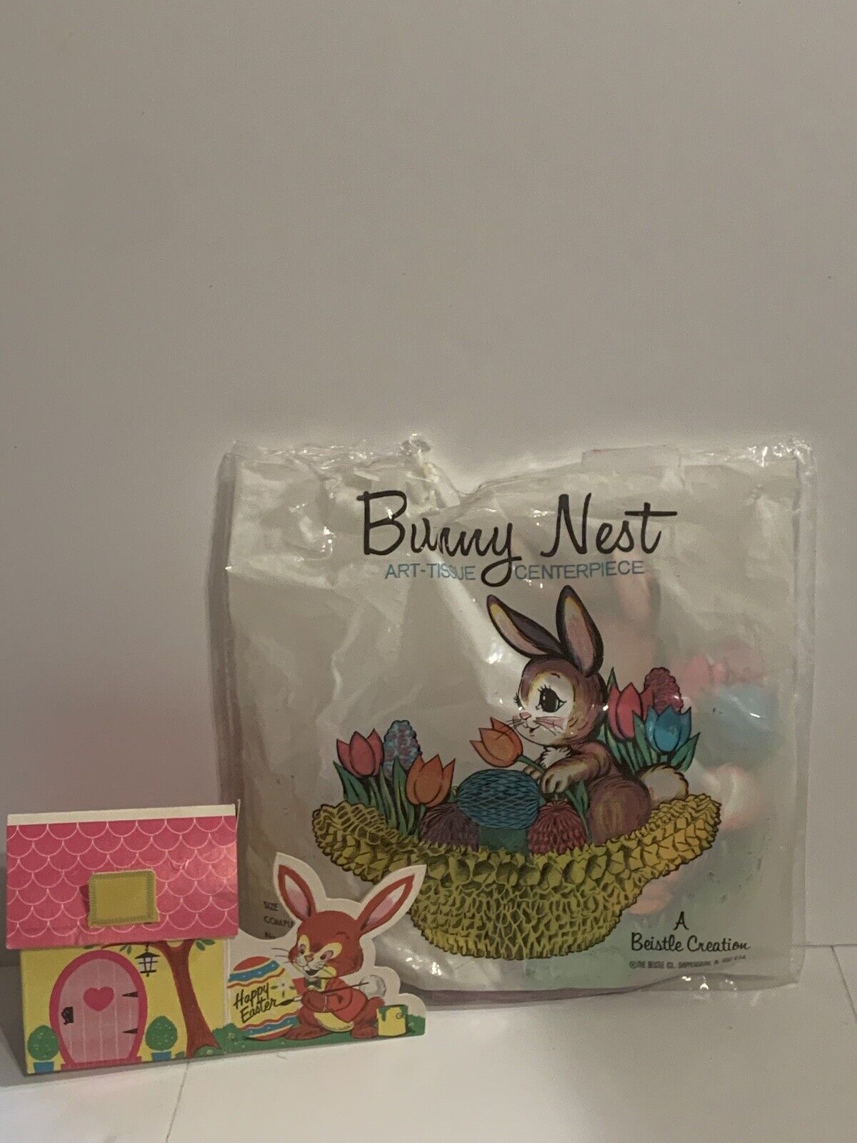 Vintage Beistle Easter Bunny Honeycomb Decoration And Cardboard Candy Container