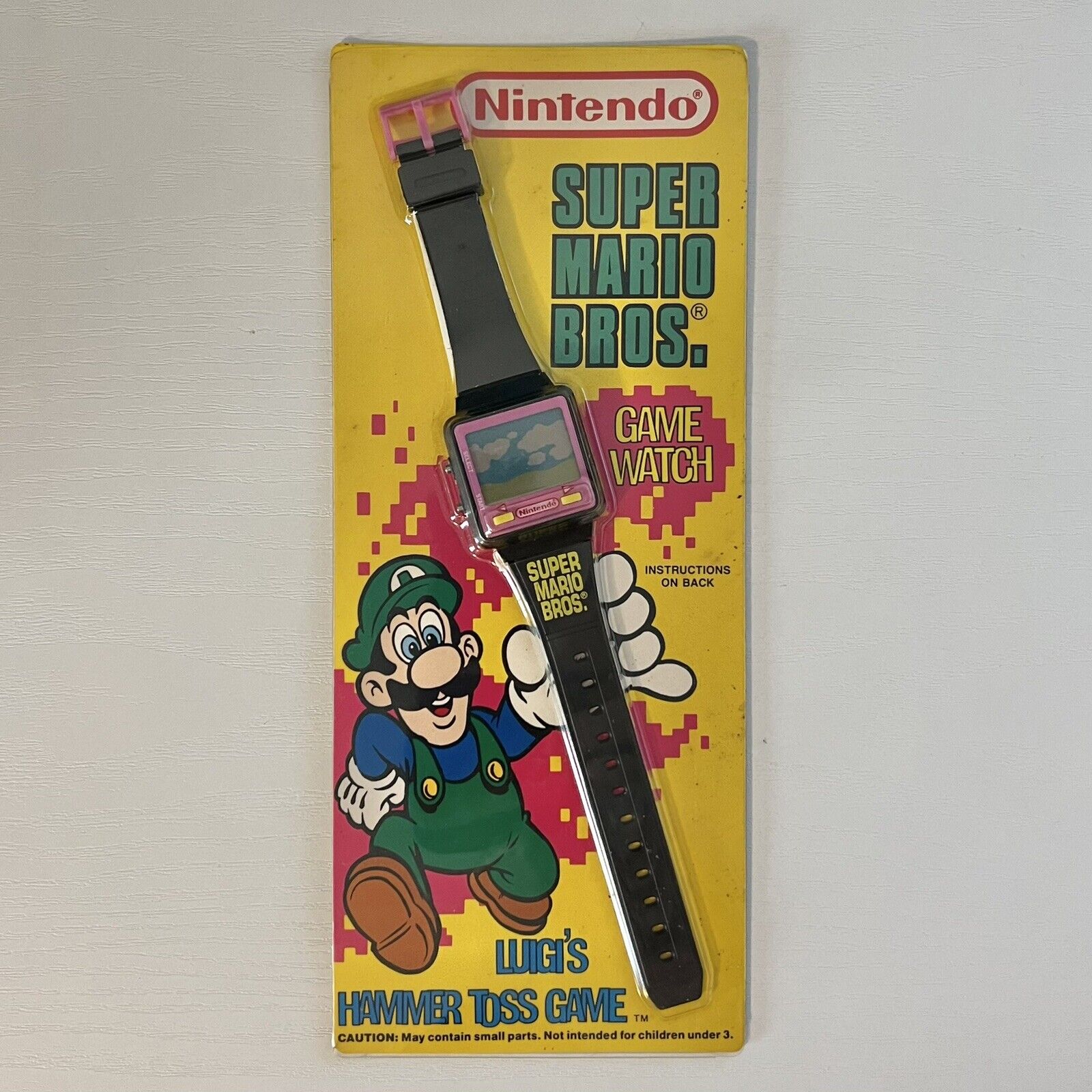 1990 Nintendo Super Mario Bros Game Watch Luigi’s Hammer Toss In Package