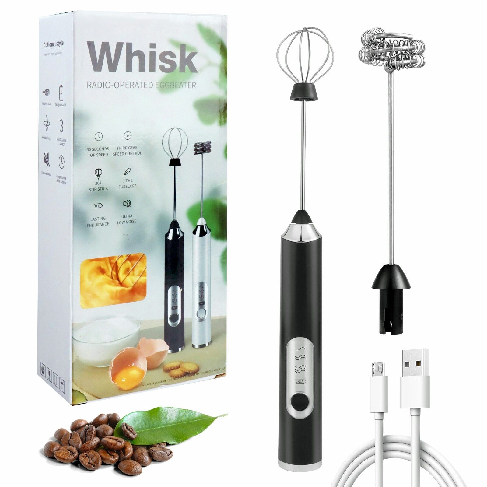 Electric Milk Frother Handheld Double Whisk Foam Maker USB Rechargeable Frother 