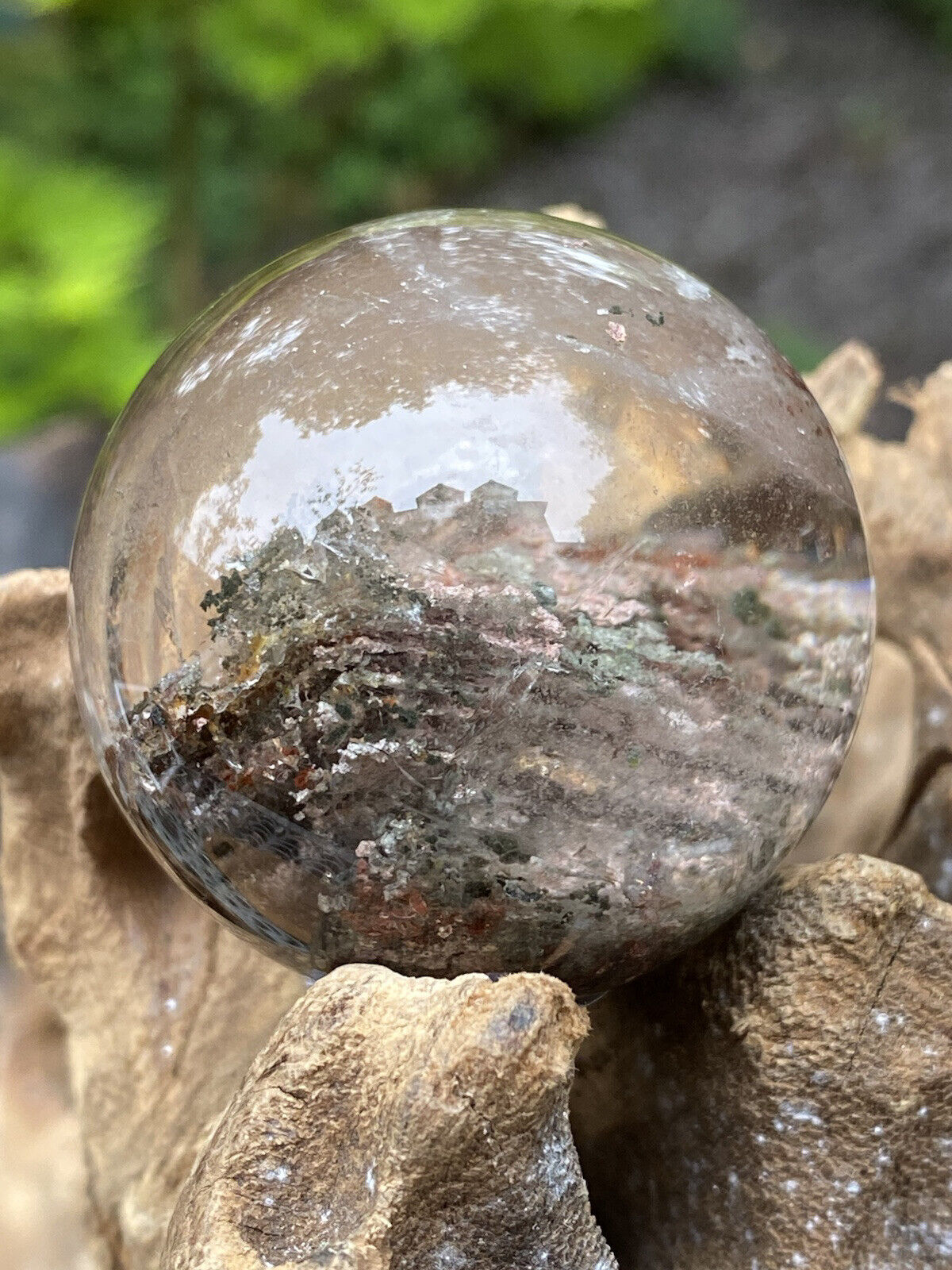 Large Lodolite Clear Quartz Crystal Ball Scenic With Stand AAA+ 115g 48.4mm 26