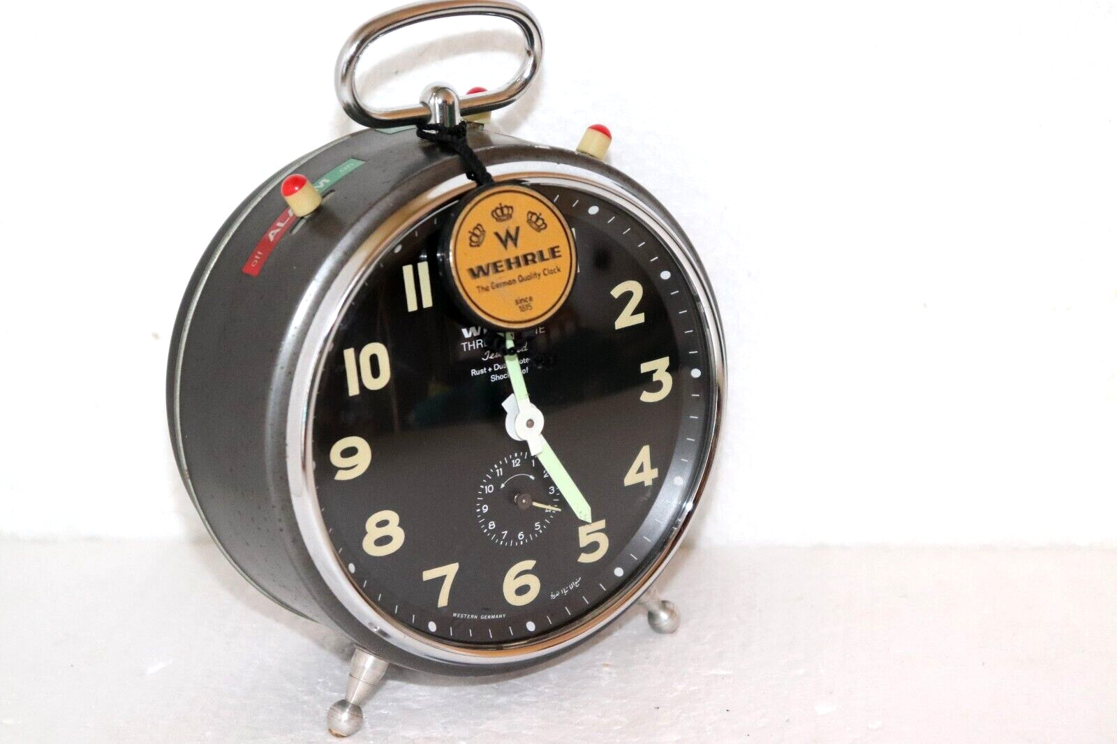 Vintage WEHrle Three In One Mechanical Alarm Clock Made In Germany 1960.