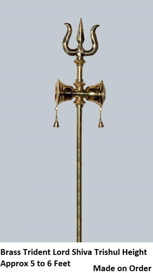 Lord Shiva Trident Brass Trishul With Damru Made on Order Approx. 5 to 6 Feet 