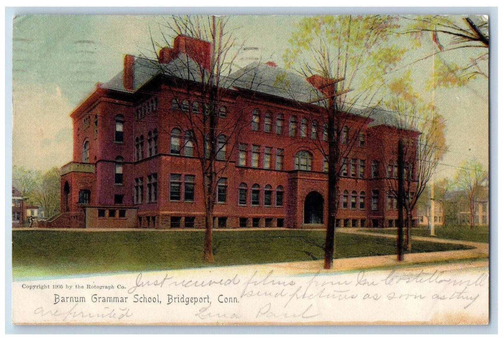 Bridgeport Connecticut CT Postcard Barnum Grammar School c1905 Vintage Antique