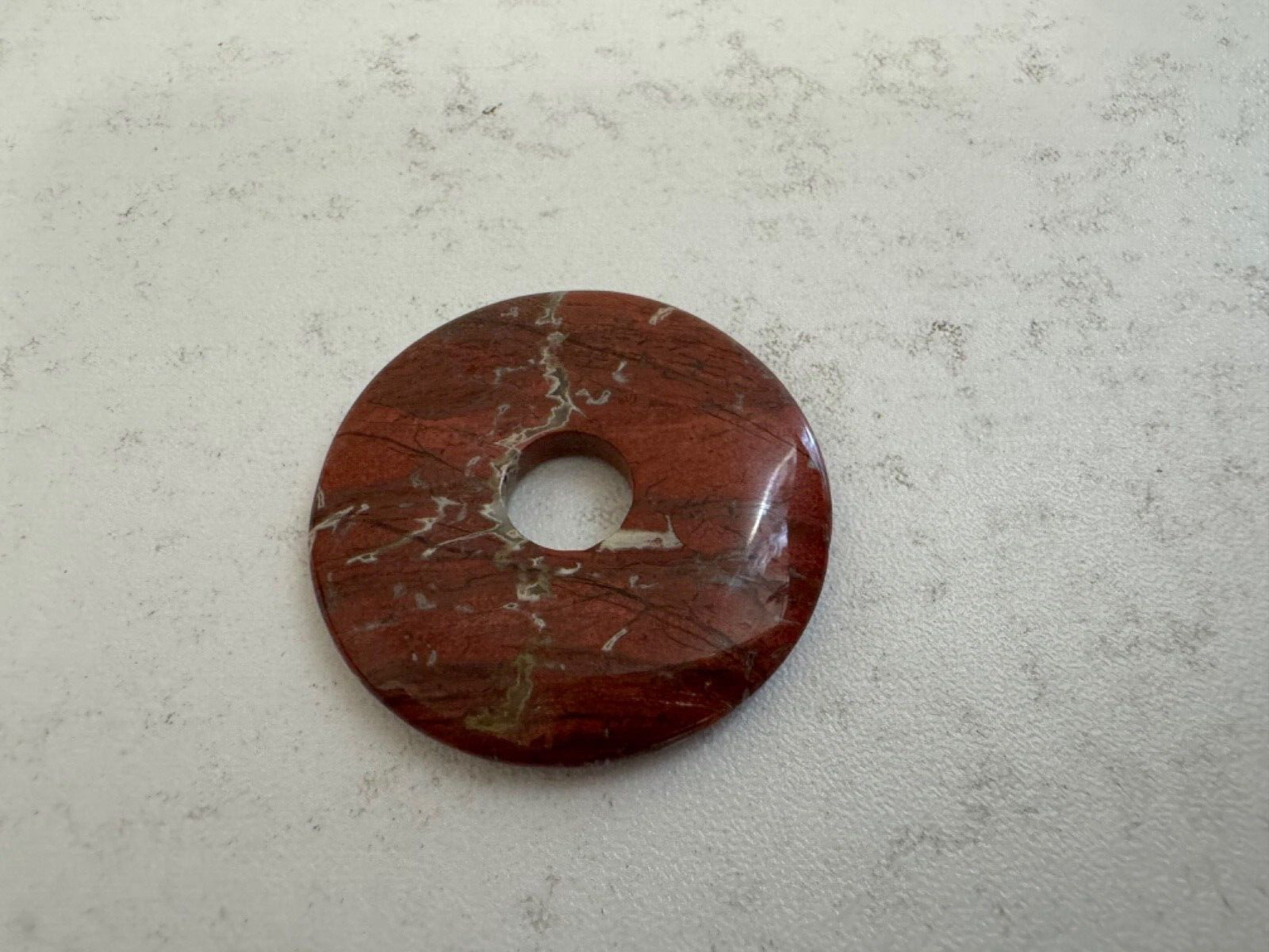 Chinese Red Stone or Mineral Bi Disc Pendant