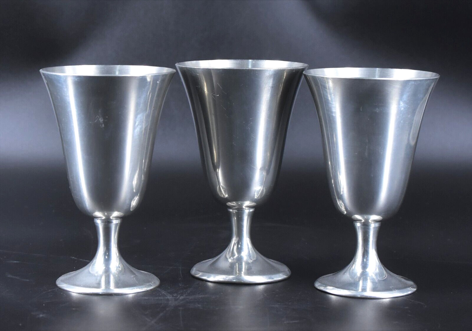 Vintage Stieff Pewter P55 Set of 3 Goblets Wine Glasses Chalices 6\