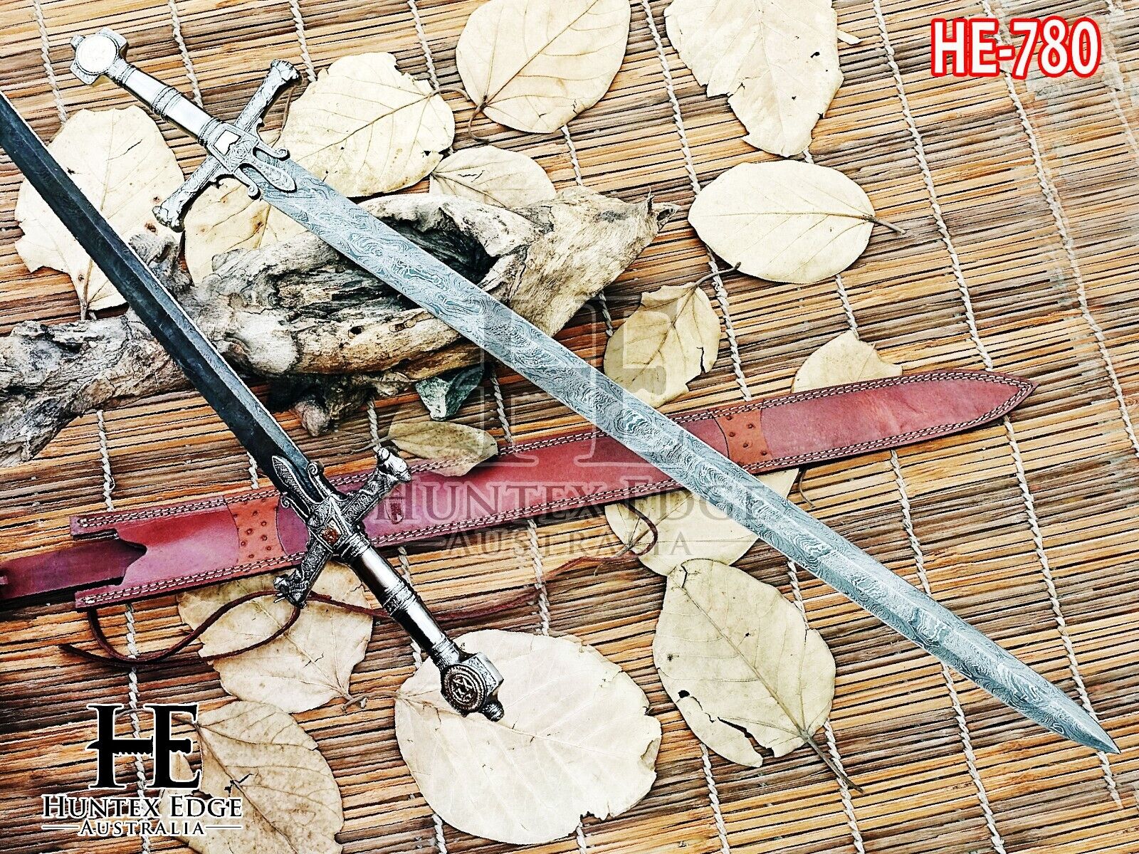 Huntex Handmade Long Knight Templar / Star Of David Sword / Damascus Blade Sword