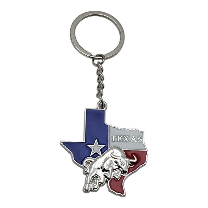 Texas Metal Keychain Key Ring Travel Tourist Souvenir Lone Star Cowboy Bull
