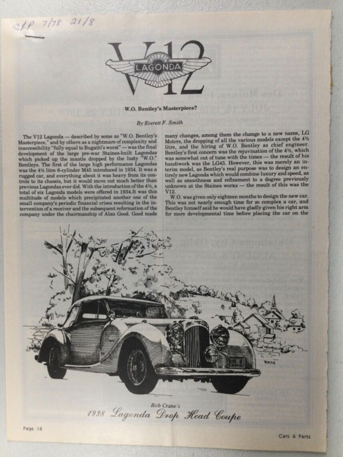 LLLArt23 Vintage Article 1938 Lagonda V12 Drop Head Coupe July 1978 4 page
