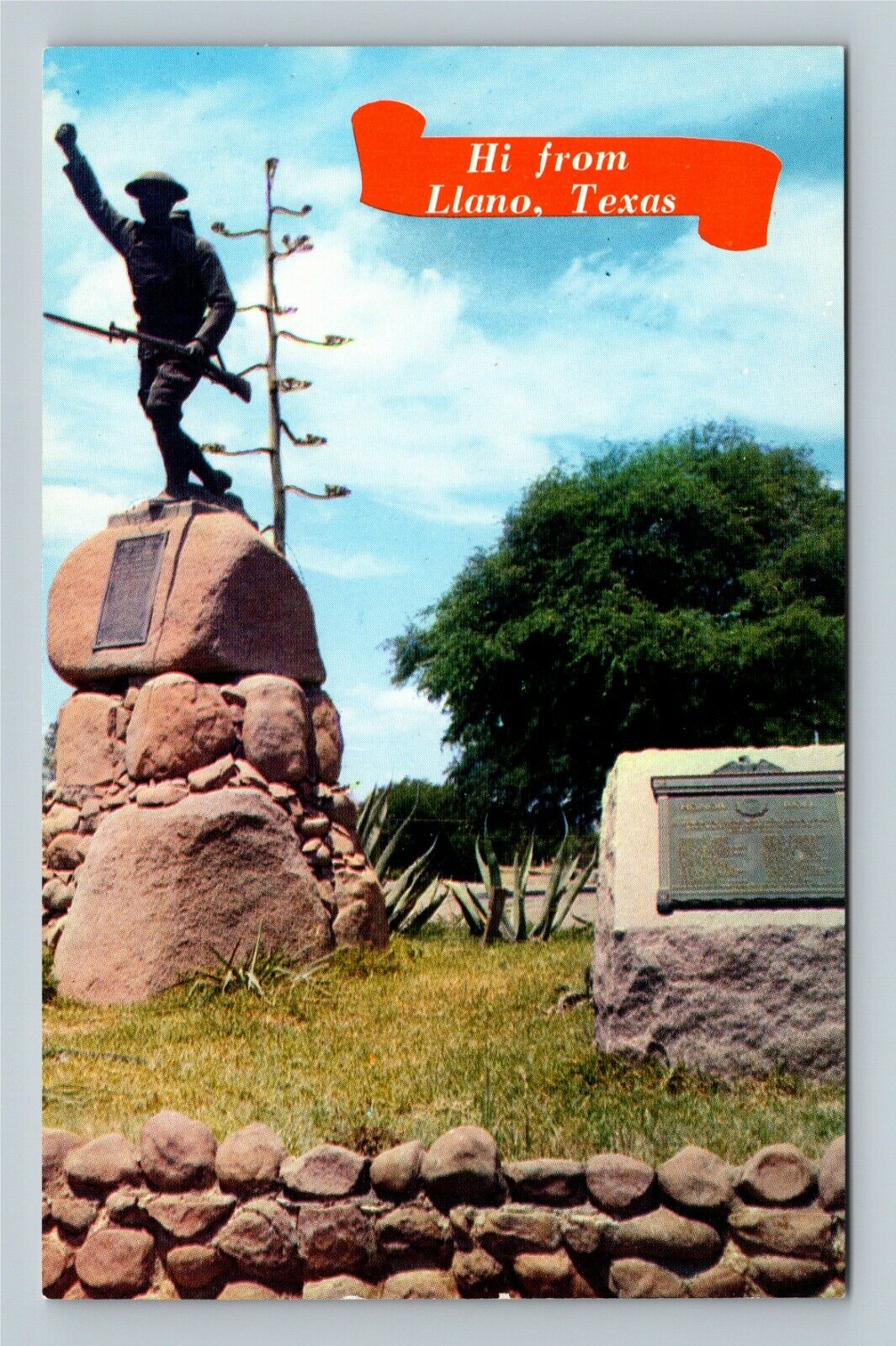 Llano TX, Greetings, World War I And II Memorial, Soldier Vintage Texas Postcard
