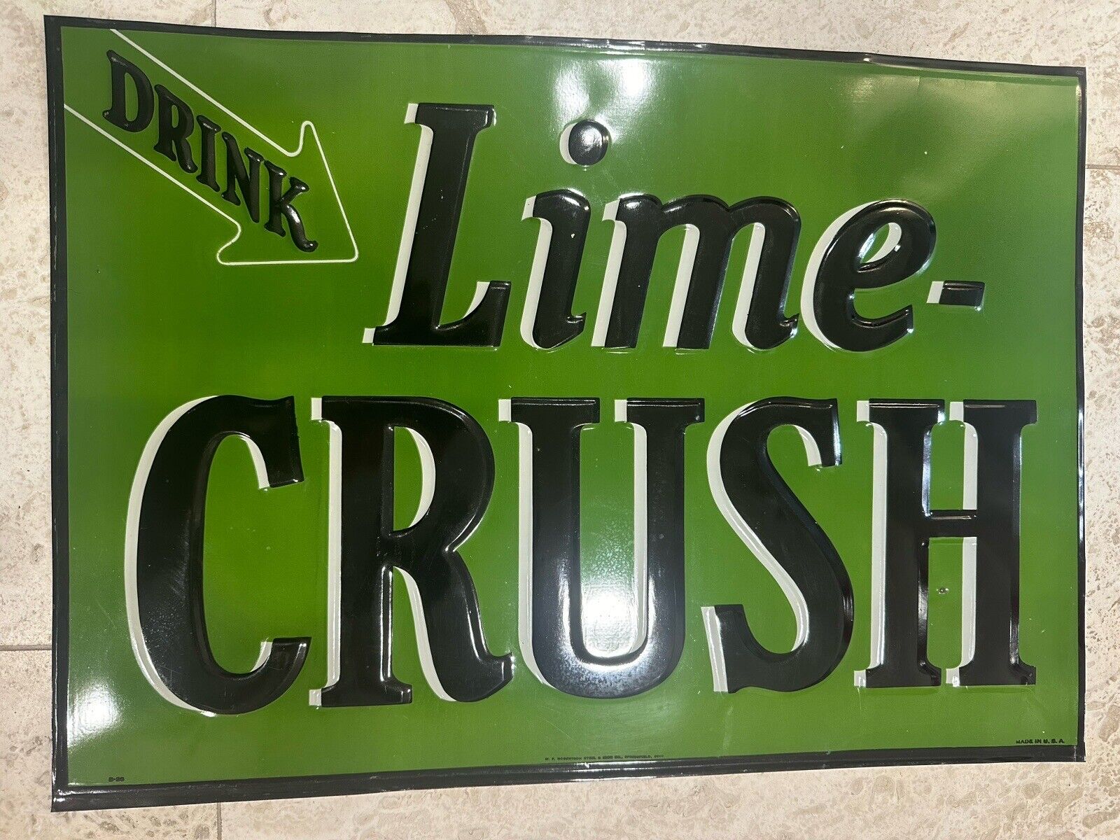Vintage Lime Crush Soda Tin Sign Not Orange. Original Rare 14x19.5 NOS Glossy