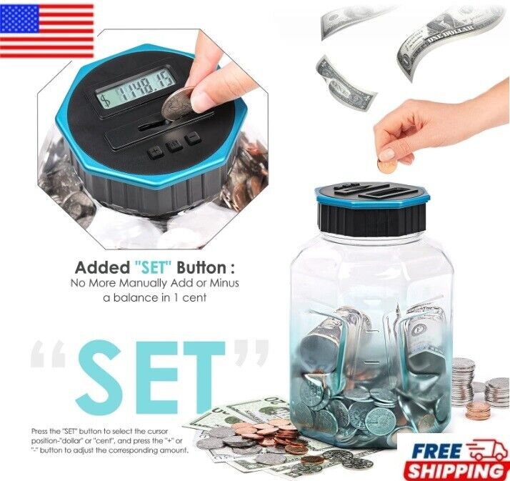 X-Large Piggy Bank for Adults Kids, Vcertcpl Digital Coin Counting Bank with LCD