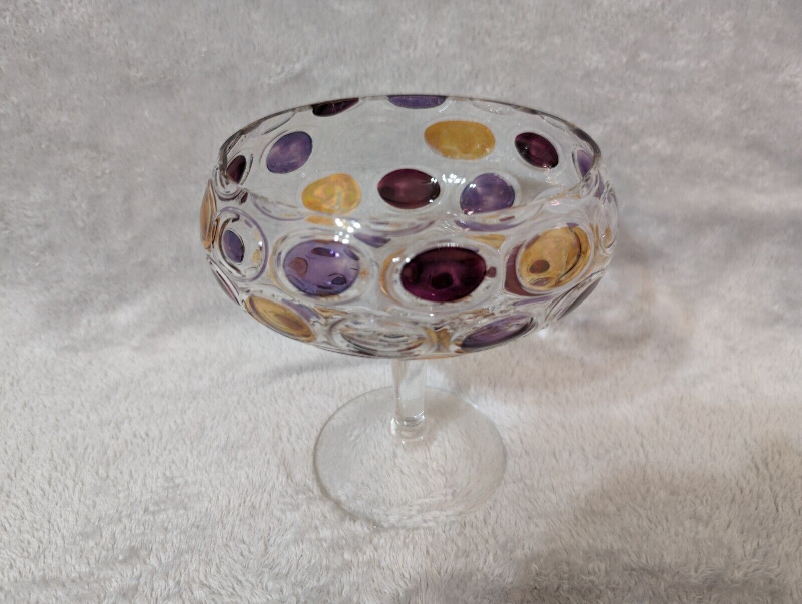 Vintage Polka Dot Bohemian Style Glass Capote Candy Dish by  Borske Sklo