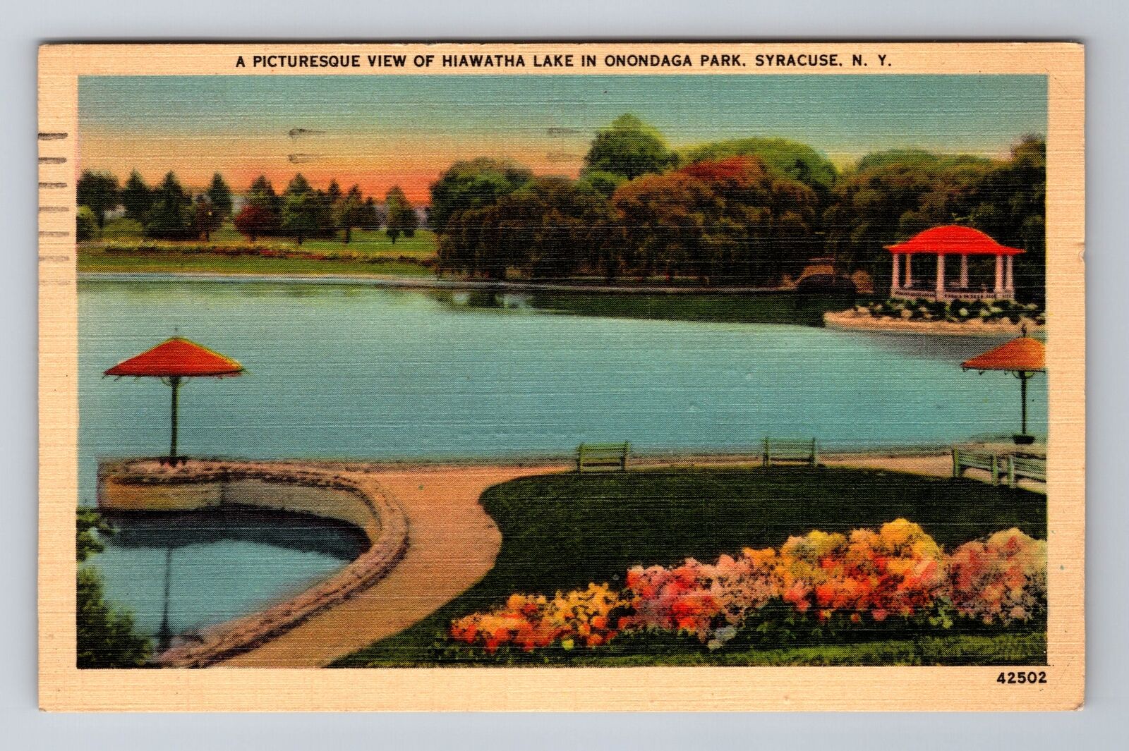 Syracuse NY-New York, Aerial Of Hiawatha Lake, Antique, Vintage c1950 Postcard