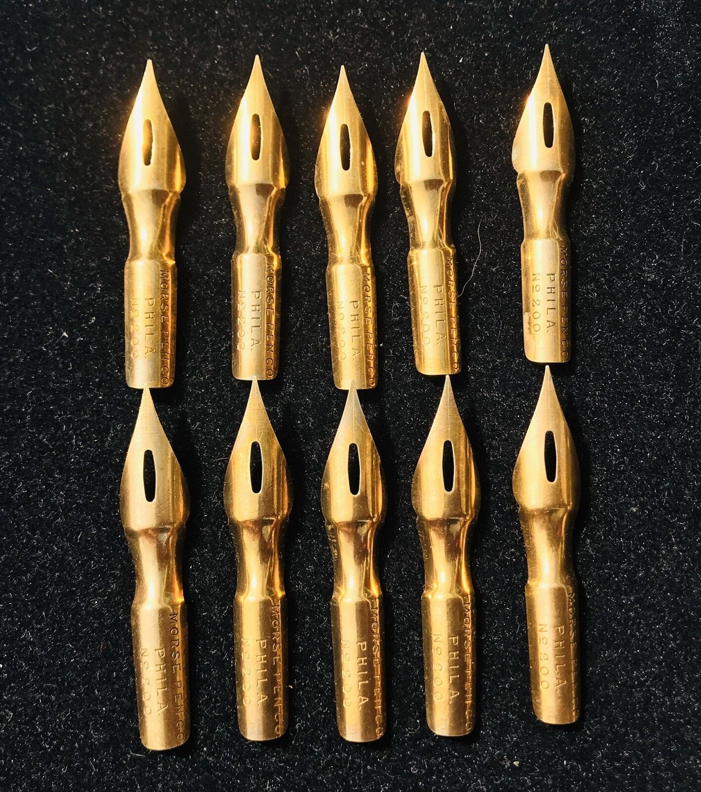 Antique Pen Nibs Gold Plated #200  Morse Pen Co. 10 pc. Lot
