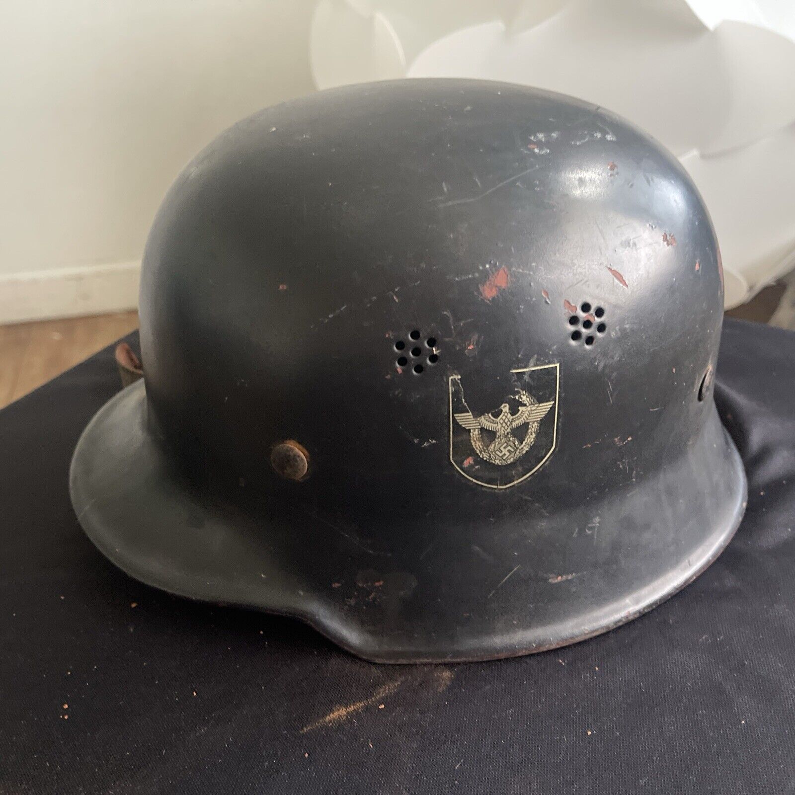WWII German Police  Combat Helmet w/ Liner All Original