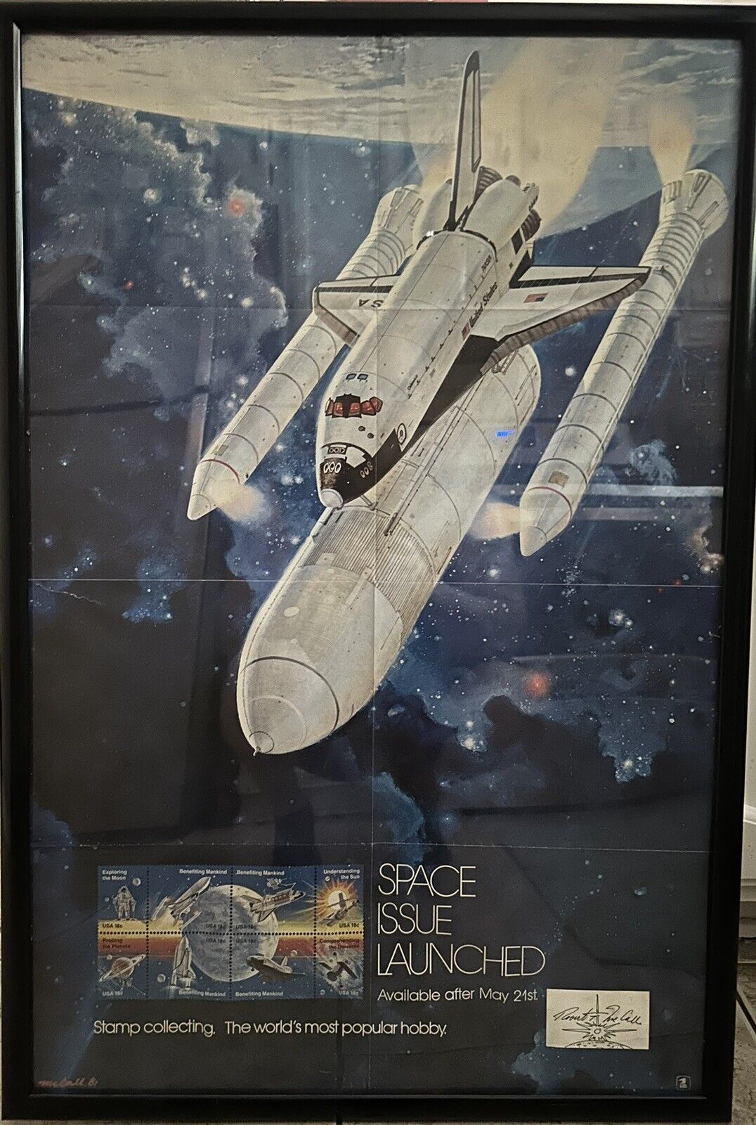 Framed Robert McCall Cut Auto With Space Issue Launched Poster Art USPS