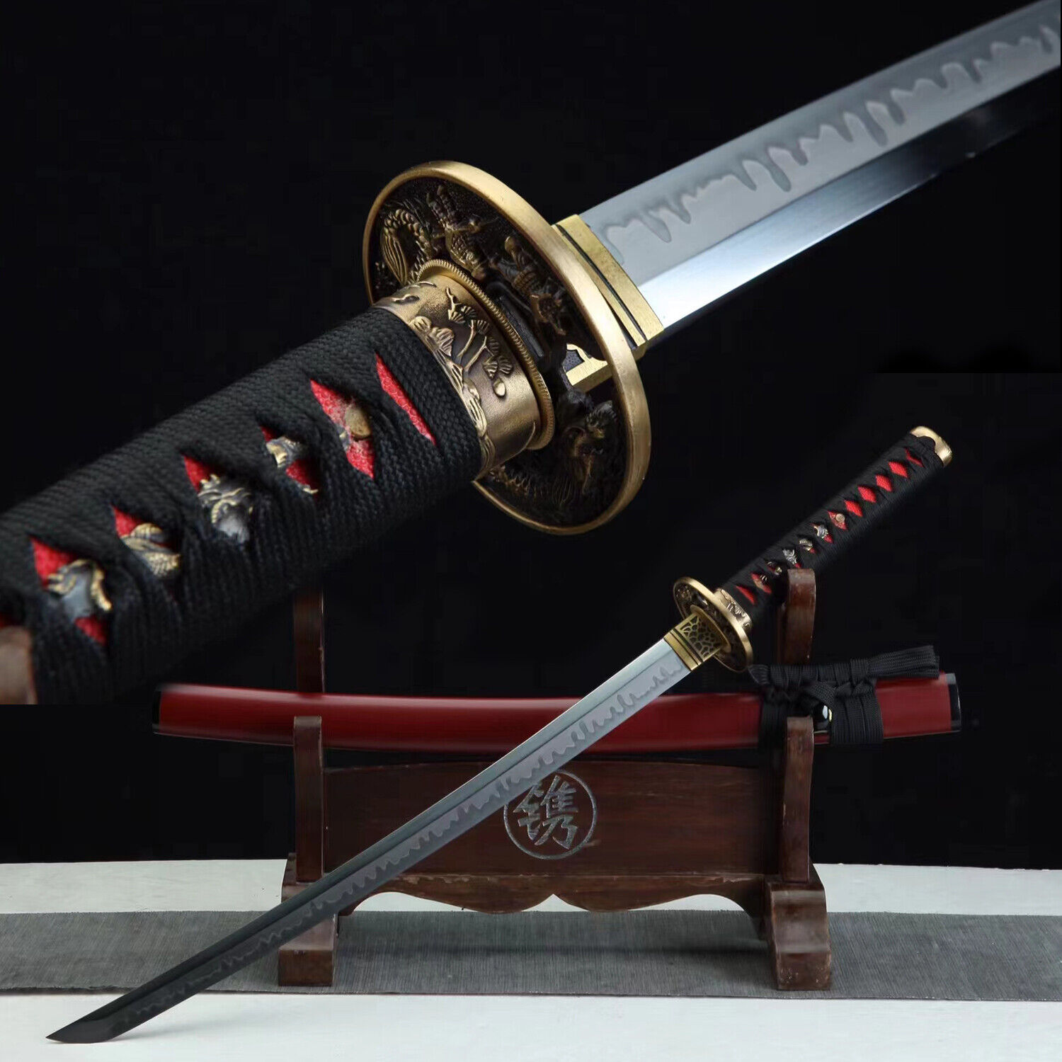 Dragon 30'' Red Wakizashi Clay Tempered T10 Steel Japanese Samurai Sword Sharp
