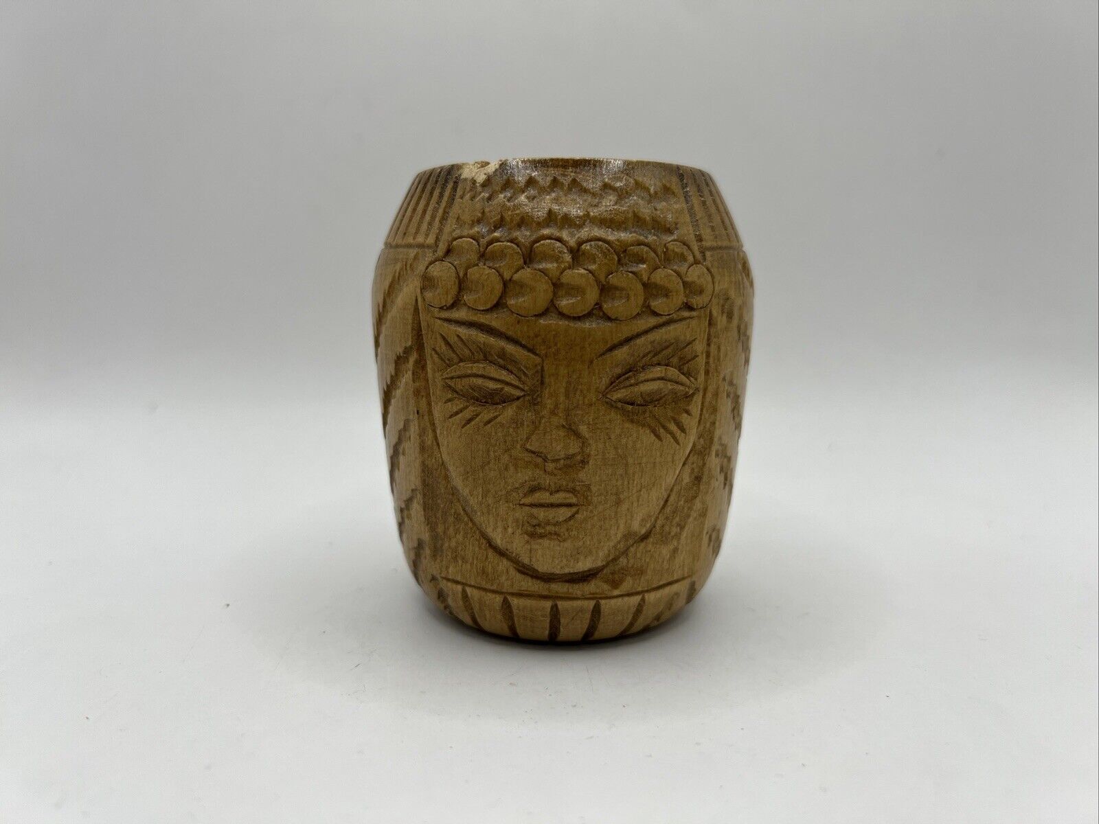 Unique Hand Carved Wooden Face Cup Container Pencil Holder