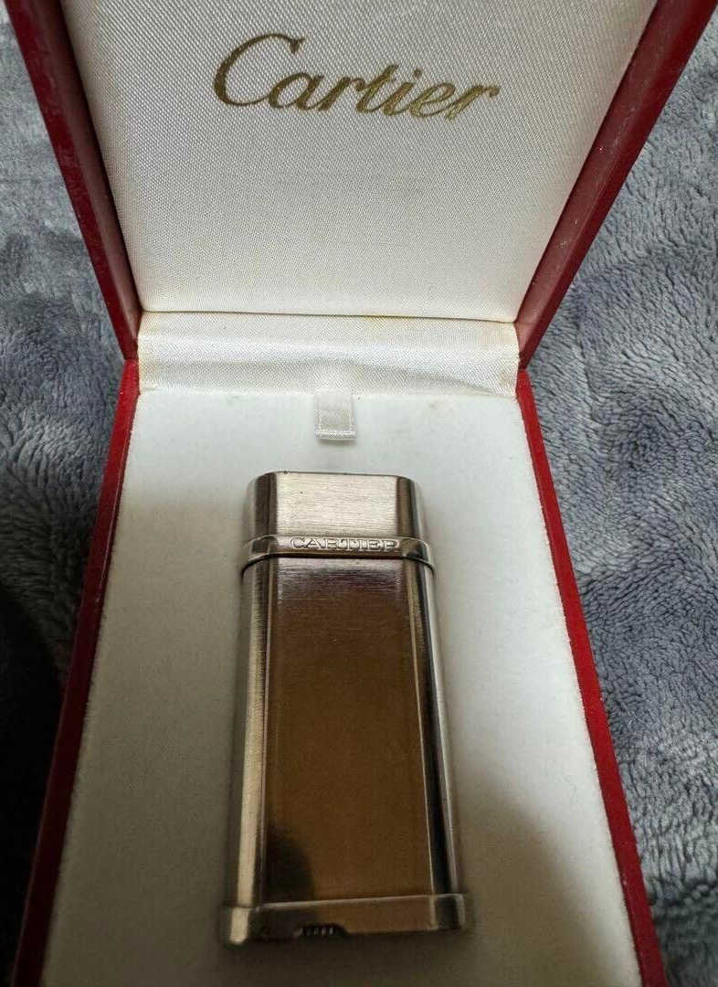 Cartier Gas lighter Silver Godron with box & flint