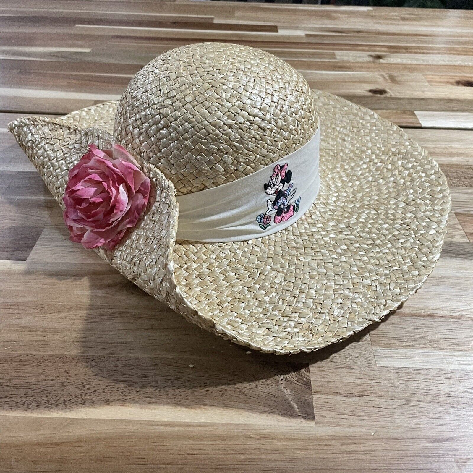 Mickey Minnie Mouse Straw Hat Flower Blossom 90s Disney Sun Vintage 