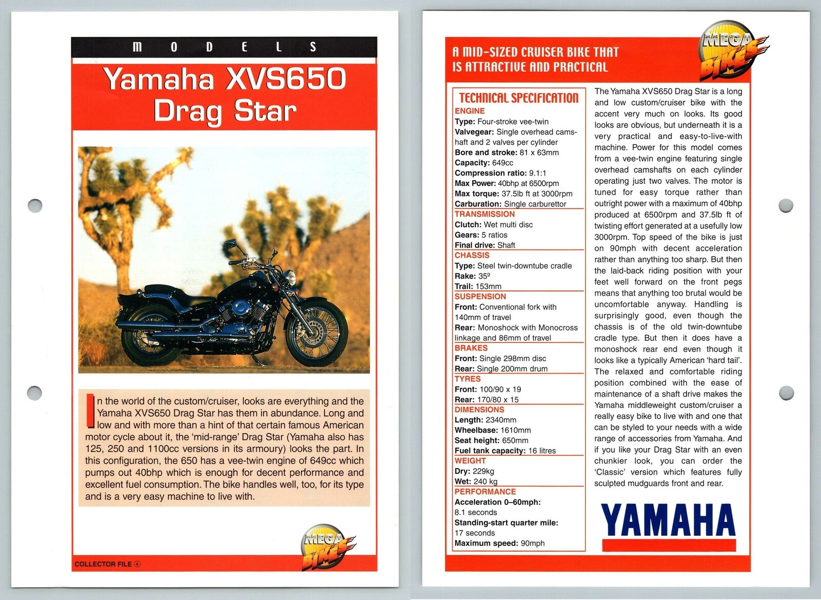 Yamaha XVS650 Drag Star - Models - Mega Bikes Hachette Card