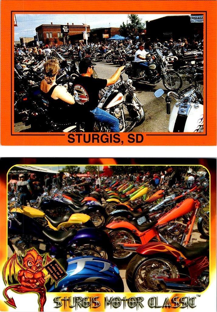 2~4X6 Postcards  Sturgis, SD South Dakota  MOTORCYCLE RALLY  Riders & Bikes