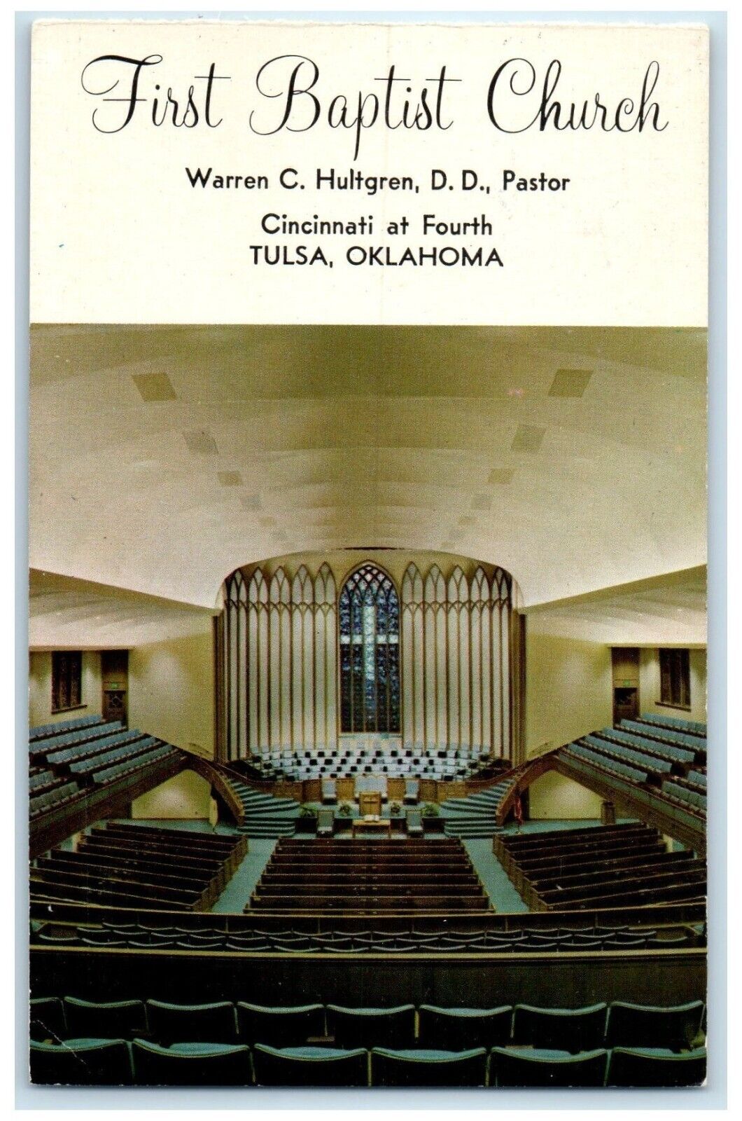 c1960 First Baptist Church Cincinnati Warren Hultgren Tulsa Oklahoma OK Postcard