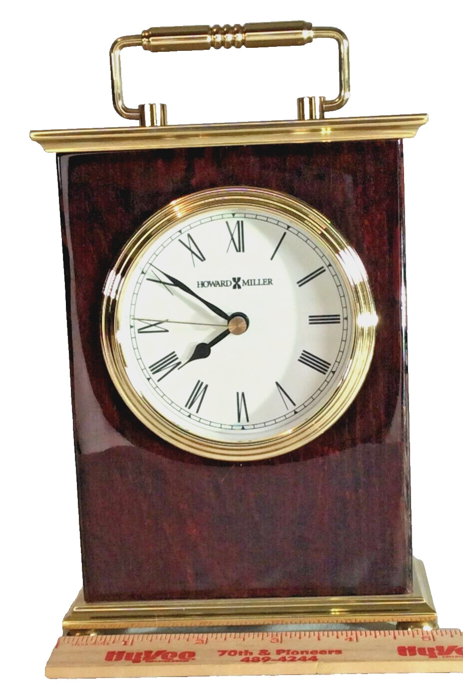 Howard Miller Black Enamel & Brass Desk Shelf Clock Battery Operated Quartz