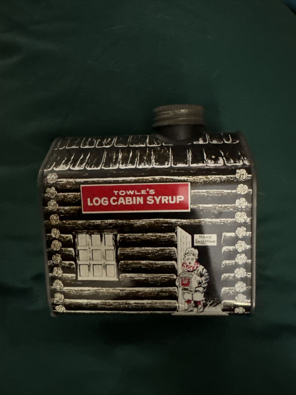 Vintage 1979 Towle’s Log Cabin Syrup Piggy Bank Tin, 100th Anniversary Log Cabin