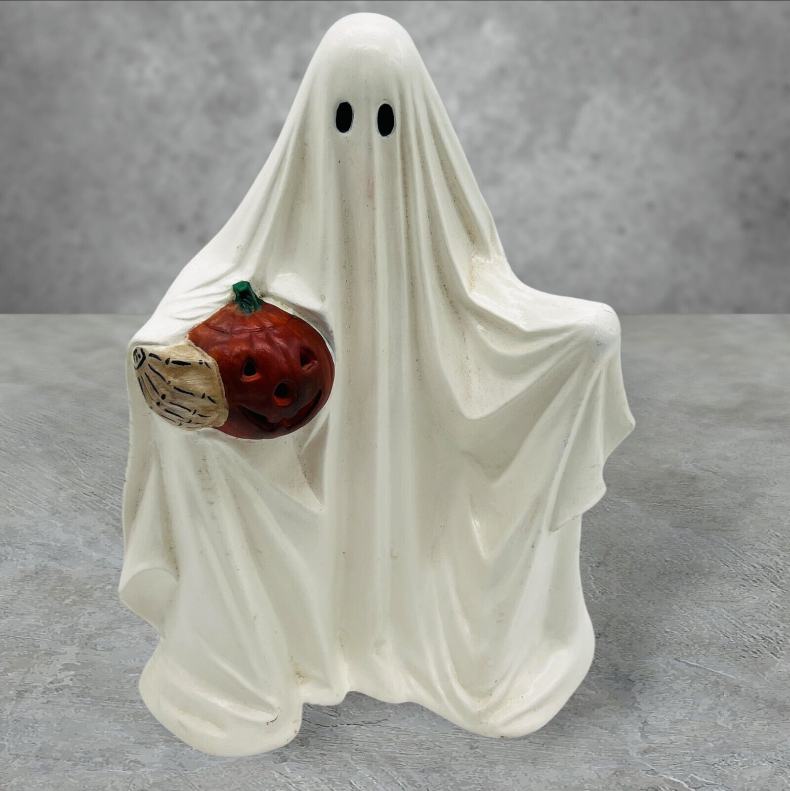 1977 Byron Molds LIGHT UP Halloween Ceramic Ghost & Jack-O-Lantern Pumpkin 9\