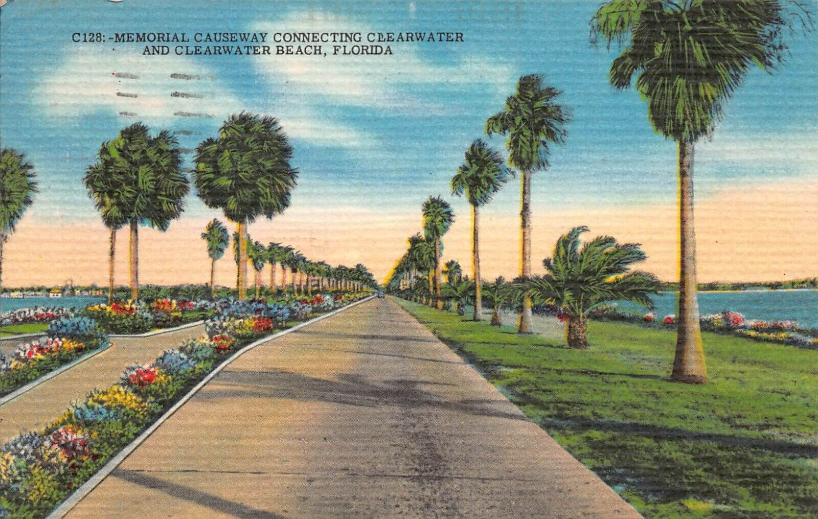 Clearwater Beach FL Florida Memorial Causeway Bridge Linen Vtg Postcard P10