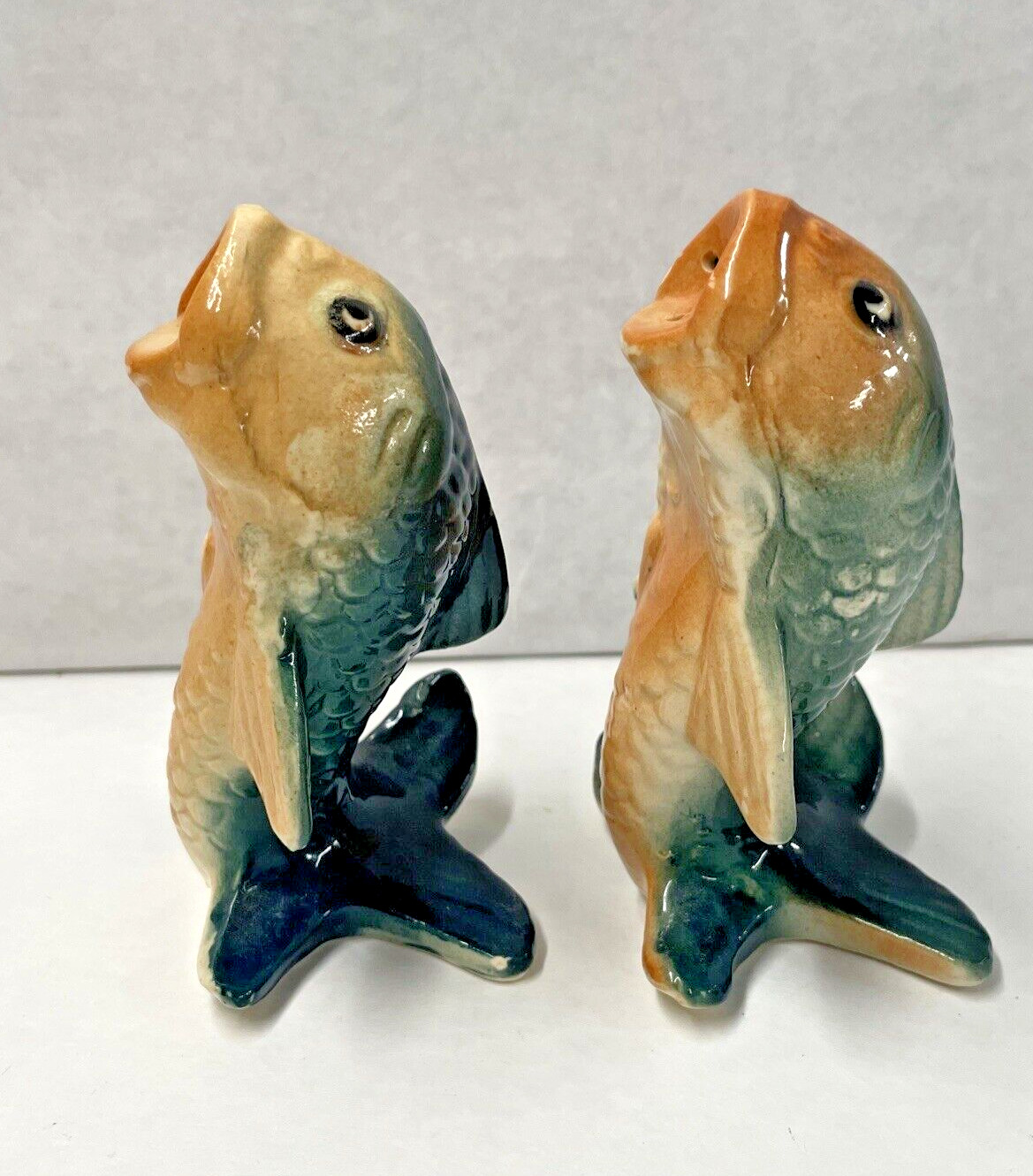 Vintage Figural Dolphin Fish Art Pottery Salt & Pepper Shakers Made in Japan